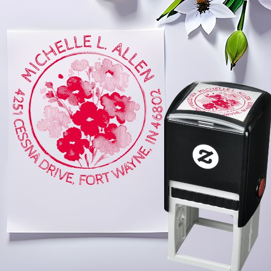 Chique bloemenrood retouradres zelfinktende stempel