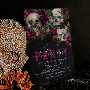 Chique bloemenschedel Elegant Halloween Party Kaart