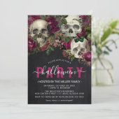 Chique bloemenschedel Elegant Halloween Party Kaart (Staand voorkant)