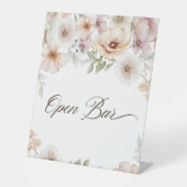 Chique bloemenschildering open bar bruidsfeestje reclamebord met voetstuk (Voorkant)