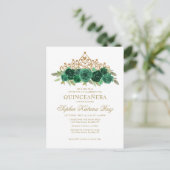 Chique bloemensmaragd groen goud tiara quinceañera briefkaart (Staand voorkant)