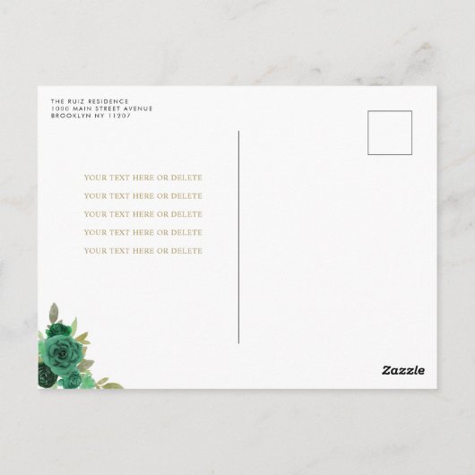 Chique bloemensmaragd groen goud tiara quinceañera briefkaart (Achterkant)