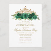Chique bloemensmaragd groen goud tiara quinceañera briefkaart (Voorkant)