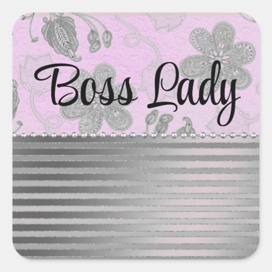 Chique bloemenstrepen Boss Lady gepersonaliseerd Vierkante Sticker (Voorkant)