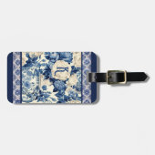 Chique bloemenvaas Blauwe chinoiserie toile monogr Bagagelabel (Voorkant horizontaal)