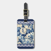Chique bloemenvaas Blauwe chinoiserie toile monogr Bagagelabel (Voorkant verticaal)