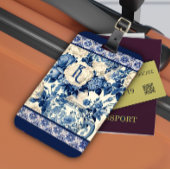 Chique bloemenvaas Blauwe chinoiserie toile monogr Bagagelabel