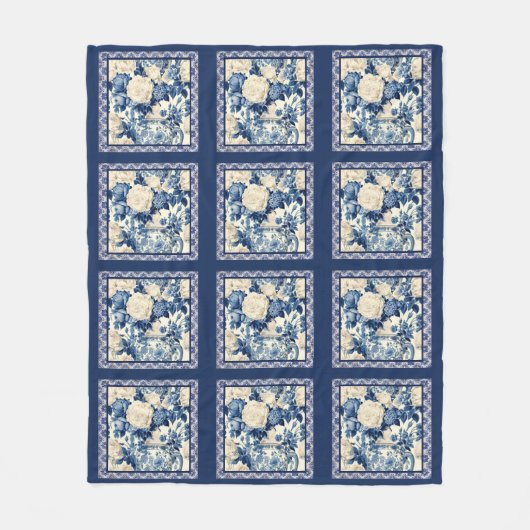 Chique bloemenvaas Blauwe chinoiserie toile monogr Fleece Deken (Voorkant)