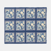 Chique bloemenvaas Blauwe chinoiserie toile monogr Fleece Deken (Voorkant (Horizontaal))