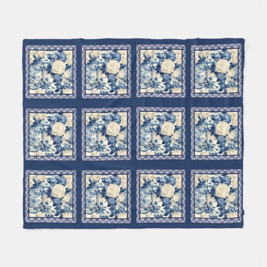 Chique bloemenvaas Blauwe chinoiserie toile monogr Fleece Deken (Voorkant (Horizontaal))
