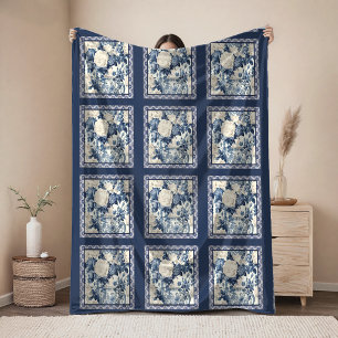 Chique bloemenvaas Blauwe chinoiserie toile monogr Fleece Deken
