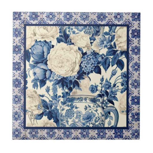 Chique bloemenvaas Blauwe chinoiserie toile monogr Tegeltje (Voorkant)