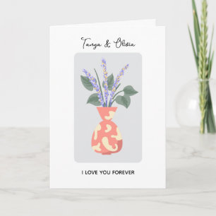 Chique bloemenvase-illustratie met lavendel kaart