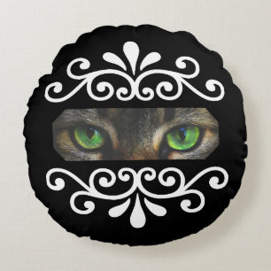 Chique bloemenvector kattenogen op zwart aangepast rond kussen