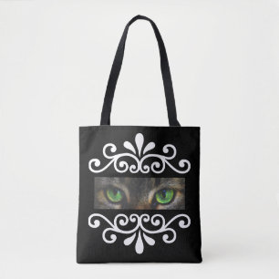Chique bloemenvector kattenogen op zwart aangepast tote bag