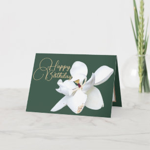 Chique bloemenwit magnolia bloem groen verjaardag kaart