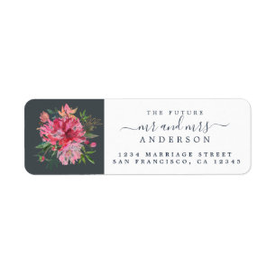 Chique Bloemig Mr. Mrs. Monogram Huwelijk Retourad Etiket