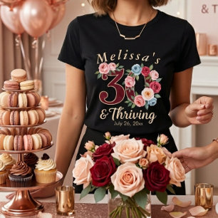 chique bloemige 30e verjaardagsfeest t-shirt