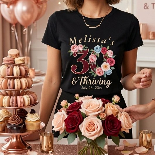 chique bloemige 30e verjaardagsfeest t-shirt