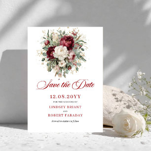 Chique bloemige blush bordeauxrood Save The Date-k Date
