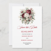Chique bloemige blush bordeauxrood Save The Date-k Date (Voorkant)