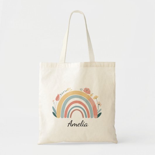 Chique Bloemige Boho Regenboog Minimalistische Tot Tote Bag (Voorkant)