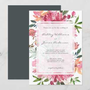 Chique bloemige botanische boho roze pioen bruilof kaart