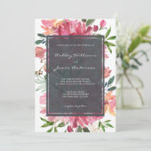 Chique bloemige botanische boho roze pioen bruilof kaart (Staand voorkant)