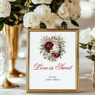 Chique bloemige liefde is zoete blos burgundy tafe poster