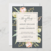 Chique bloemige roze pioen botanische off-black br kaart (Voorkant)