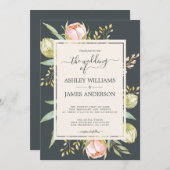 Chique bloemige roze pioen botanische off-black br kaart (Voorkant / Achterkant)