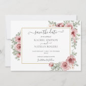 Chique Bloemige Stof Rose Foto Bruiloft Save The Date (Voorkant)