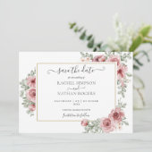 Chique Bloemige Stof Rose Foto Bruiloft Save The Date (Staand voorkant)