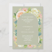 Chique bloemige trouw alles in één saliegroen kaart (Voorkant)