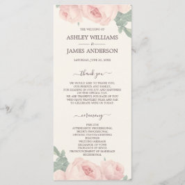 Chique bloemige vintage roze roos off-white trouw programmakaart