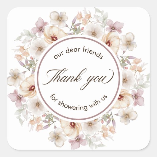 Chique bloemige waterverf bruidsfeest bedankt vierkante sticker (Voorkant)