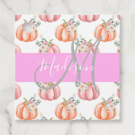 Chique Bloemige Witte Roze Perzik Pompoen Monogram Bedankjes Labels