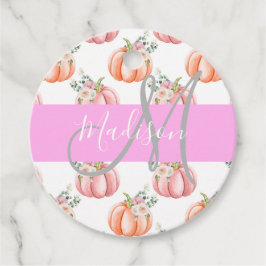 Chique Bloemige Witte Roze Perzik Pompoen Monogram Bedankjes Labels