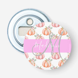 Chique Bloemige Witte Roze Perzik Pompoen Monogram Button Flesopener