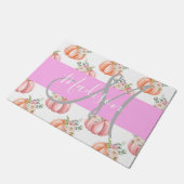 Chique Bloemige Witte Roze Perzik Pompoen Monogram Deurmat (Schuin)