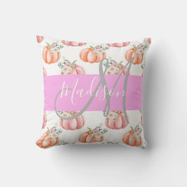 Chique Bloemige Witte Roze Perzik Pompoen Monogram Kussen