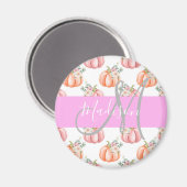Chique Bloemige Witte Roze Perzik Pompoen Monogram Magneet (Voorkant / Achterkant)