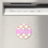 Chique Bloemige Witte Roze Perzik Pompoen Monogram Magneet (Insitu (Vaatwasser))