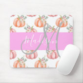 Chique Bloemige Witte Roze Perzik Pompoen Monogram Muismat (Met muis)