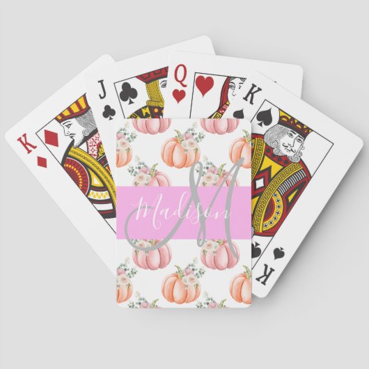 Chique Bloemige Witte Roze Perzik Pompoen Monogram Pokerkaarten (Achterkant)