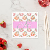 Chique Bloemige Witte Roze Perzik Pompoen Monogram Servet (Insitu)