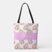 Chique Bloemige Witte Roze Perzik Pompoen Monogram Tote Bag (Achterkant)