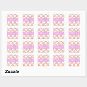 Chique Bloemige Witte Roze Perzik Pompoen Monogram Vierkante Sticker (Vel)