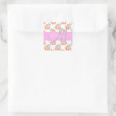 Chique Bloemige Witte Roze Perzik Pompoen Monogram Vierkante Sticker (Tas)