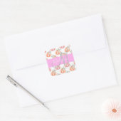 Chique Bloemige Witte Roze Perzik Pompoen Monogram Vierkante Sticker (Envelop)